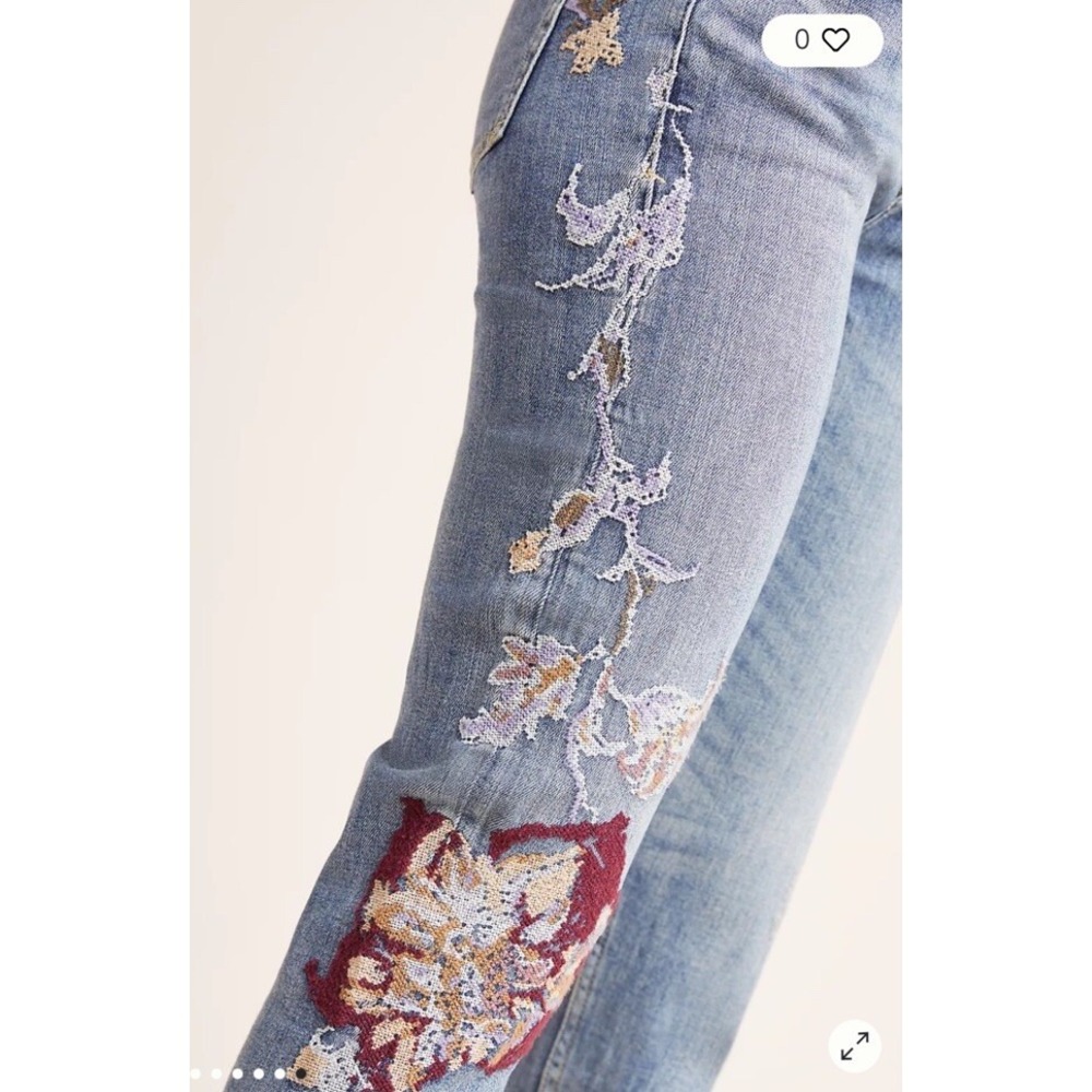 Pilcro Anthropologie‎ MR Slim Boyfriend Jeans 27 Floral Embroidery Boho